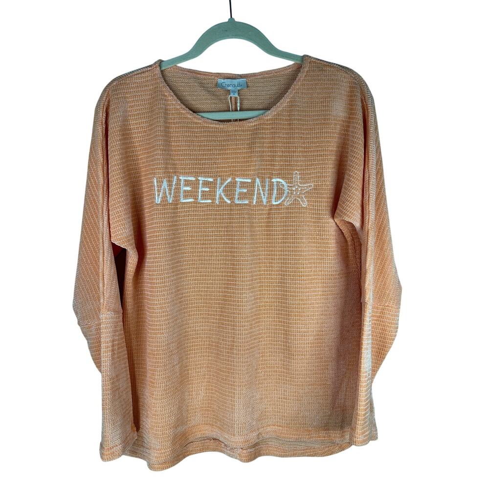 Chenault brand peach-colored waffle knit sweatshirt "WEEKEND" embroidery Medium